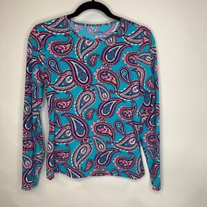 Lands' End Paisley Blue Pink Swim Shirt Rashguard Sz Small